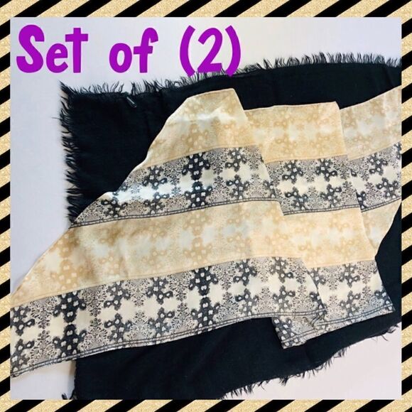 Set of (2)Scaves: Bossani Black Knit Scarf, Gray Tan Scarf - Picture 1 of 16